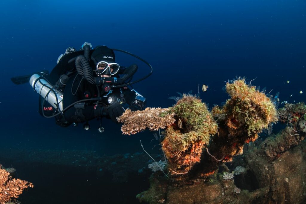 Rebreather diver on the Saratoga