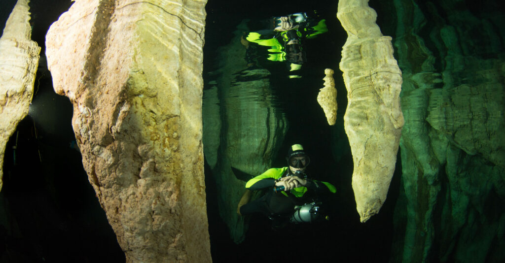 Diver in cavern at Chandelier