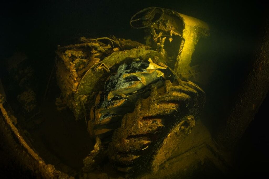 Tractor inside the Hoki Maru