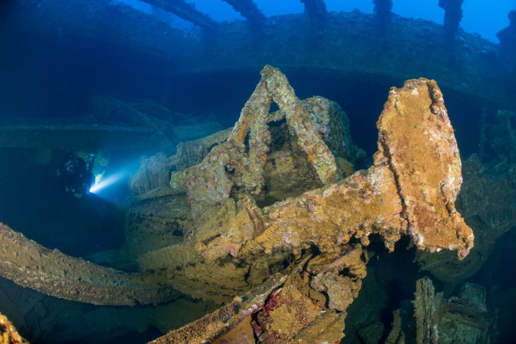 Bulldozer inside Hoki Maru