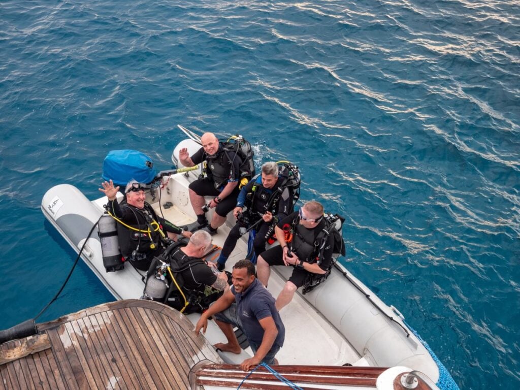 Divers in tender by Blue Horizon ready to go diving the Red Sea