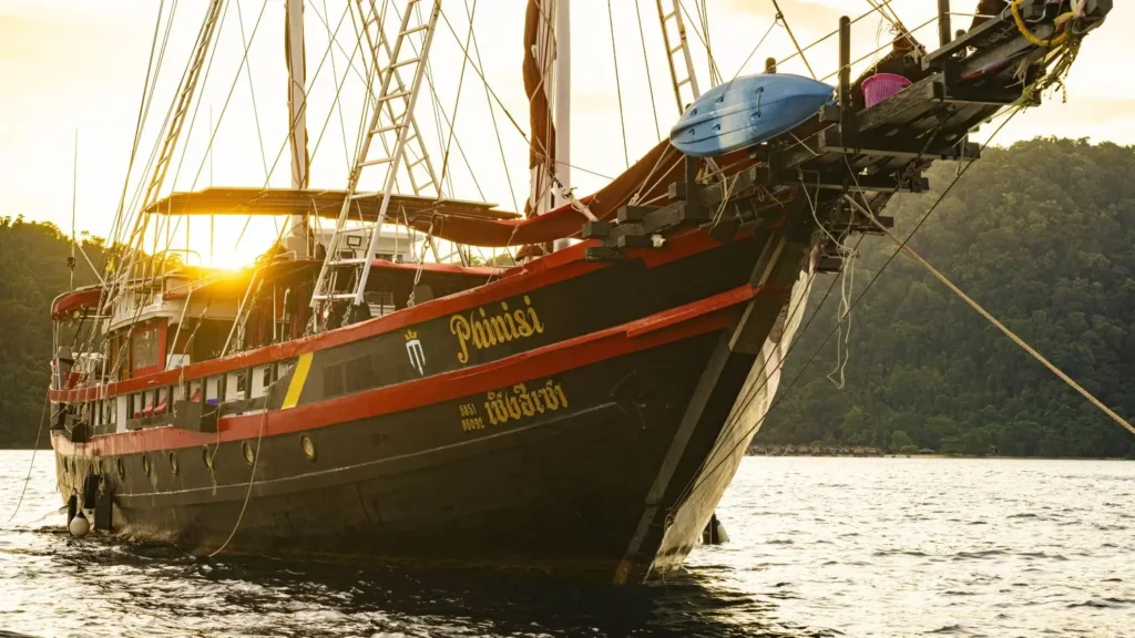 Thailand Master moored at sunset in the Similan Islands.